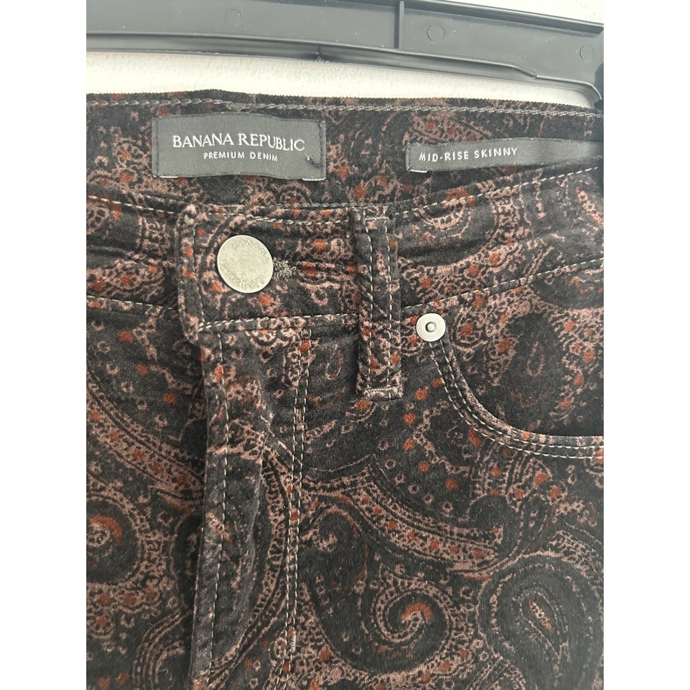 Banana Republic Premium Denim Mid-Rise Skinny Paisley Velvet Pants Brown Size 28